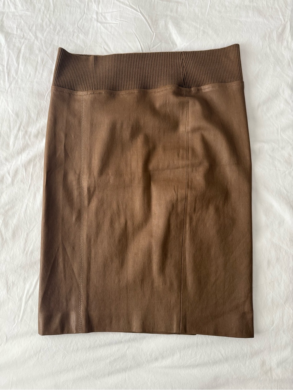 Brunello Cucinelli Chocolate Brown Ribbed-Waist Pencil Skirt